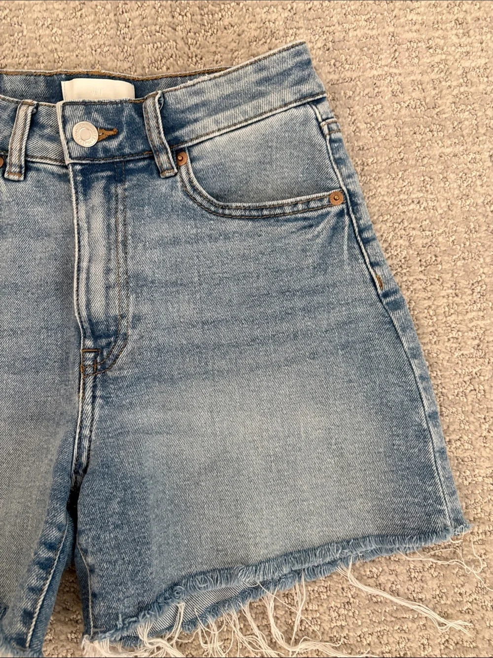 H&M Light Blue High-Rise Raw Hem Denim Shorts